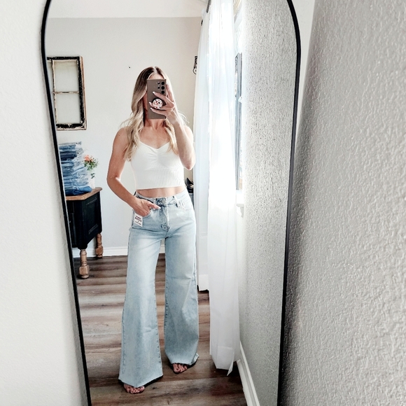 Risen Jeans Denim - Risen HR Tummy Control Light Wash Wide Leg Palazzo Denim Jeans Various NEW